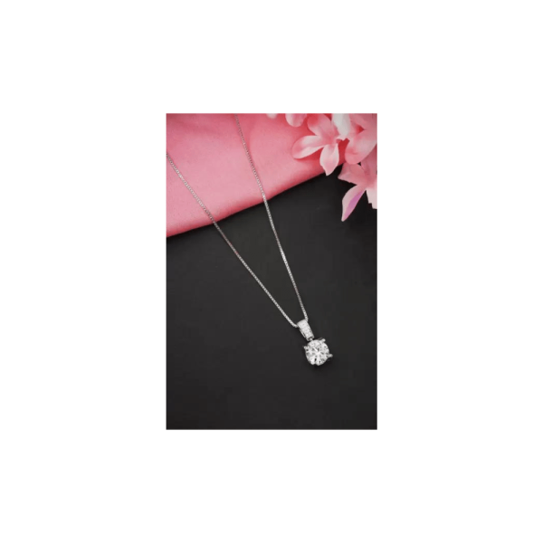 Solitaire Pendant Chain Necklace Cubic Zirconia, Diamond Sterling Silver Plated Alloy Chain Set