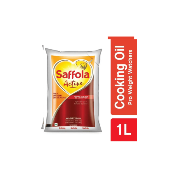 Saffola Active Refined Cooking Rice Bran & Soyabean Blended Oil Pouch  (1 L)